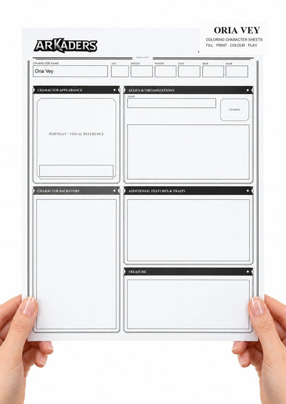 Oria Vey Coloring Character Sheet 3