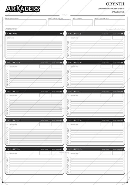 Orynth Coloring Character Sheet 11