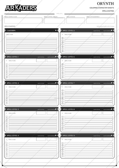 Orynth Coloring Character Sheet page 5 preview