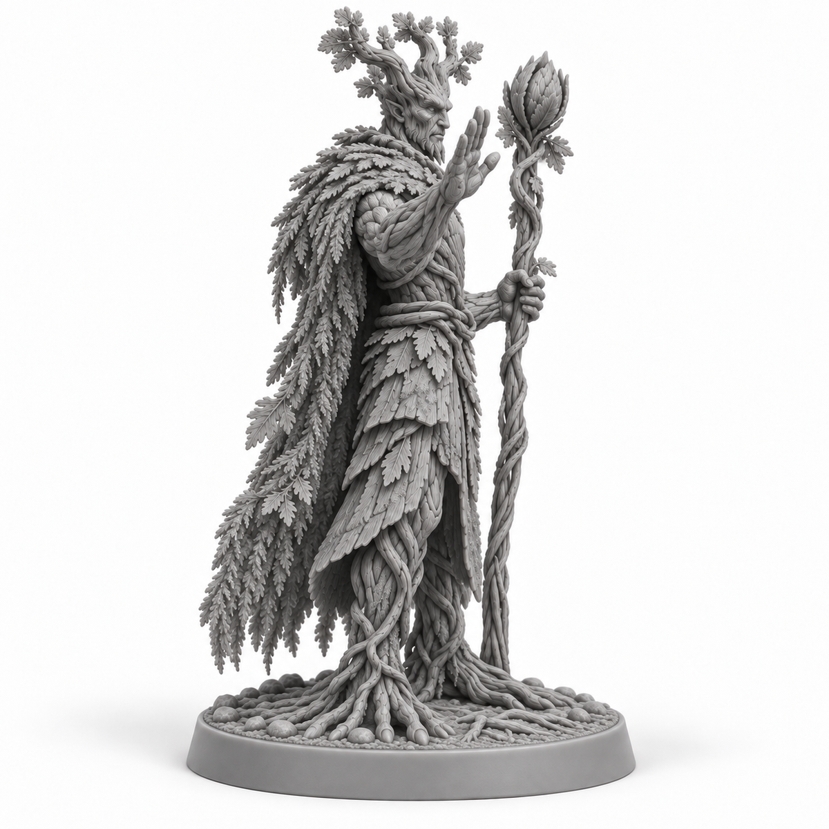 planticus Treebas druid — unpainted grey-resin concept, side