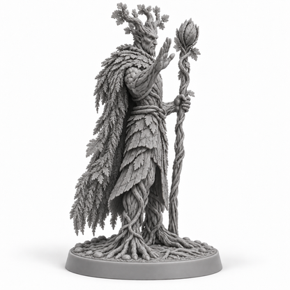 planticus Treebas druid — unpainted grey-resin concept, side
