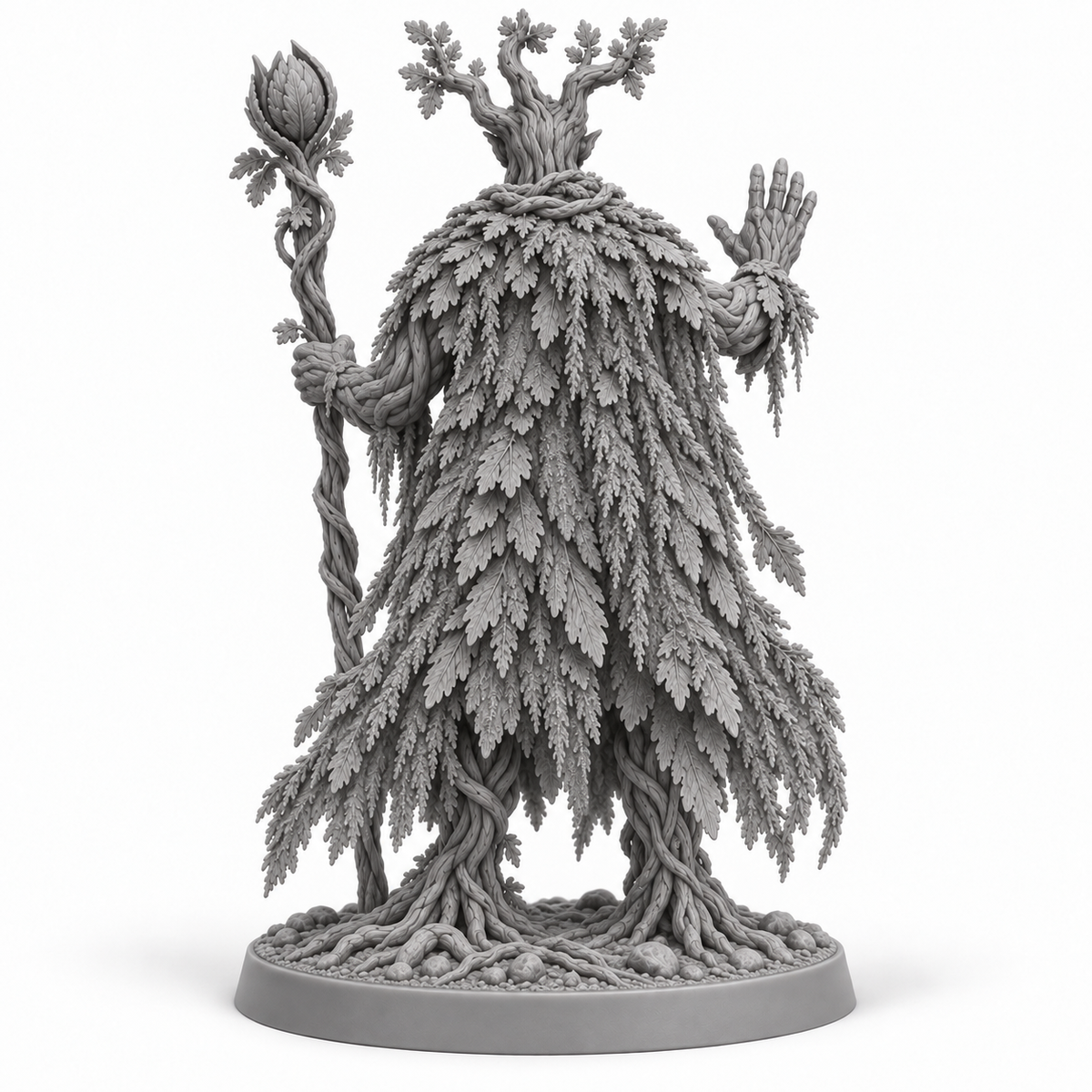 planticus Treebas druid — unpainted grey-resin concept, back