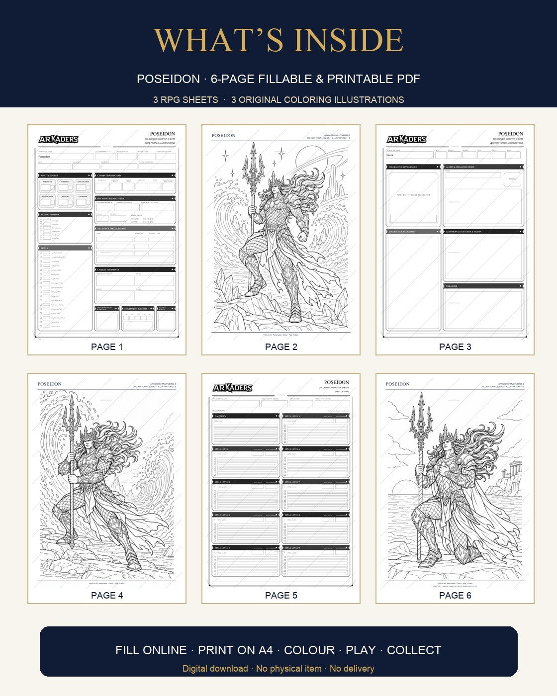 Poseidon Coloring Character Sheet 6