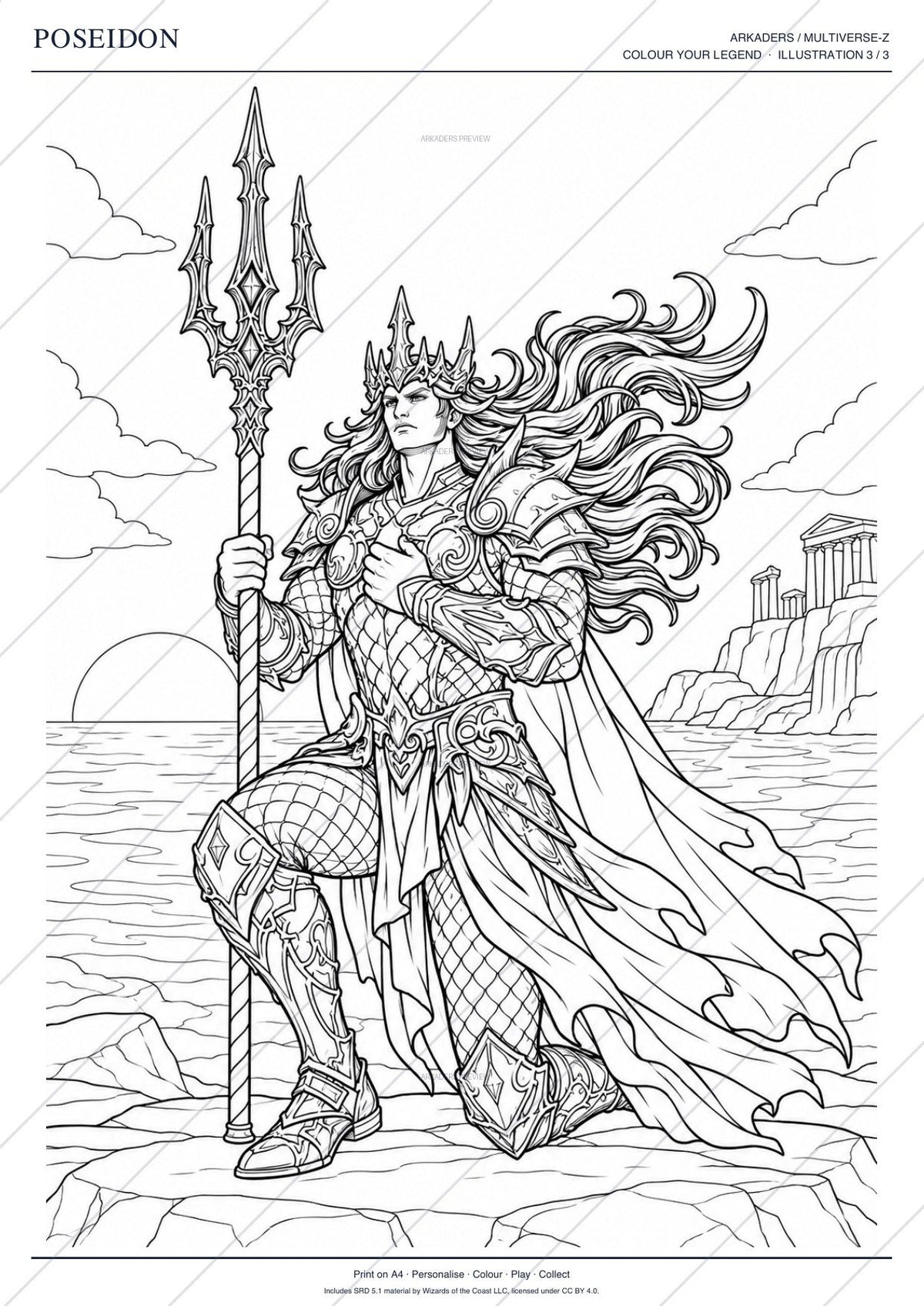 Poseidon Coloring Character Sheet page 6 preview
