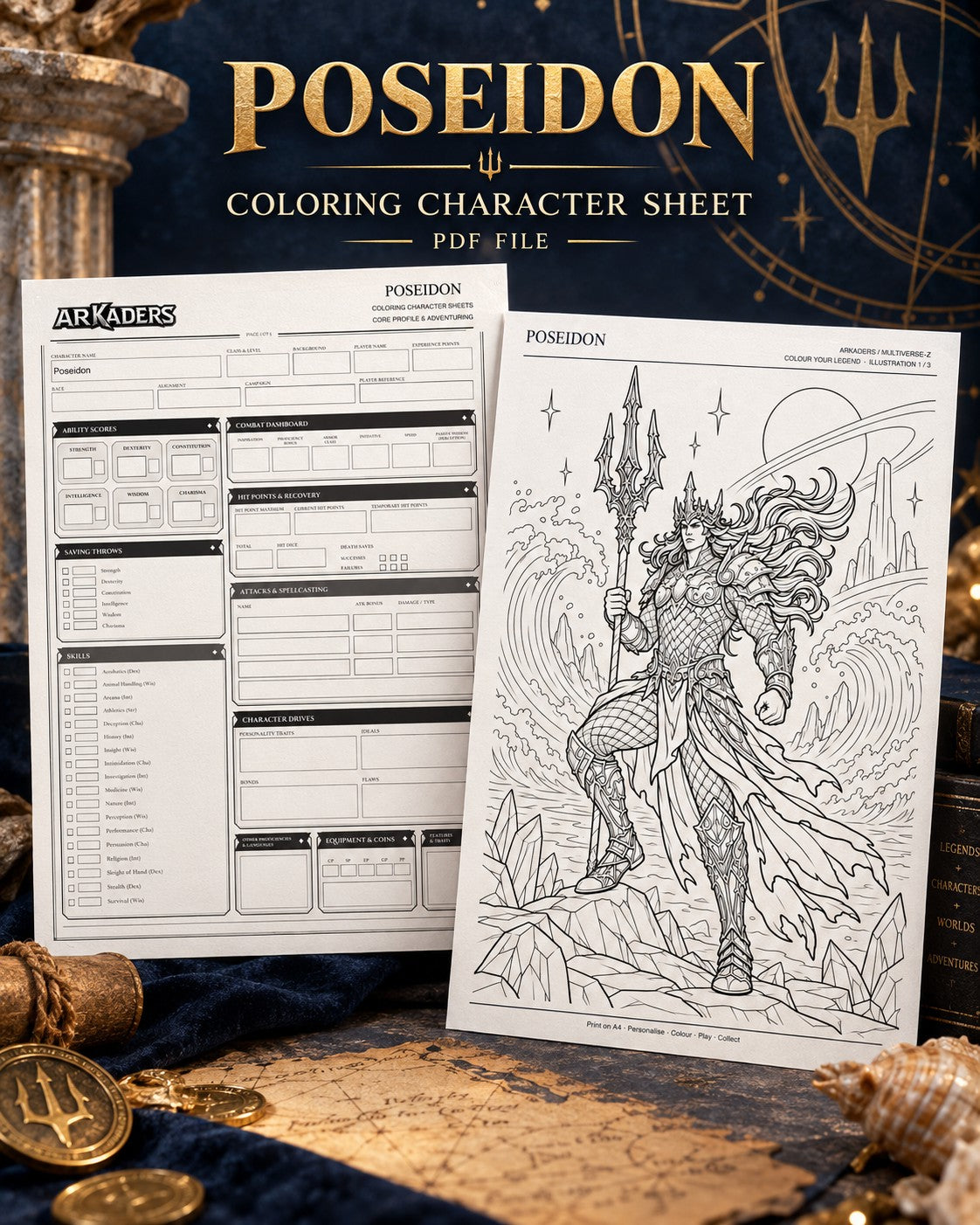Poseidon Coloring Character Sheet 1