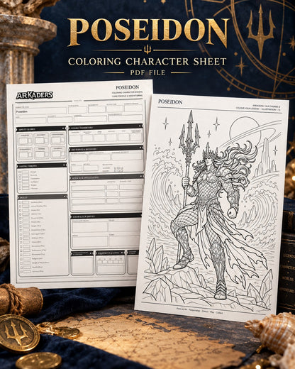 Poseidon Coloring Character Sheet 1