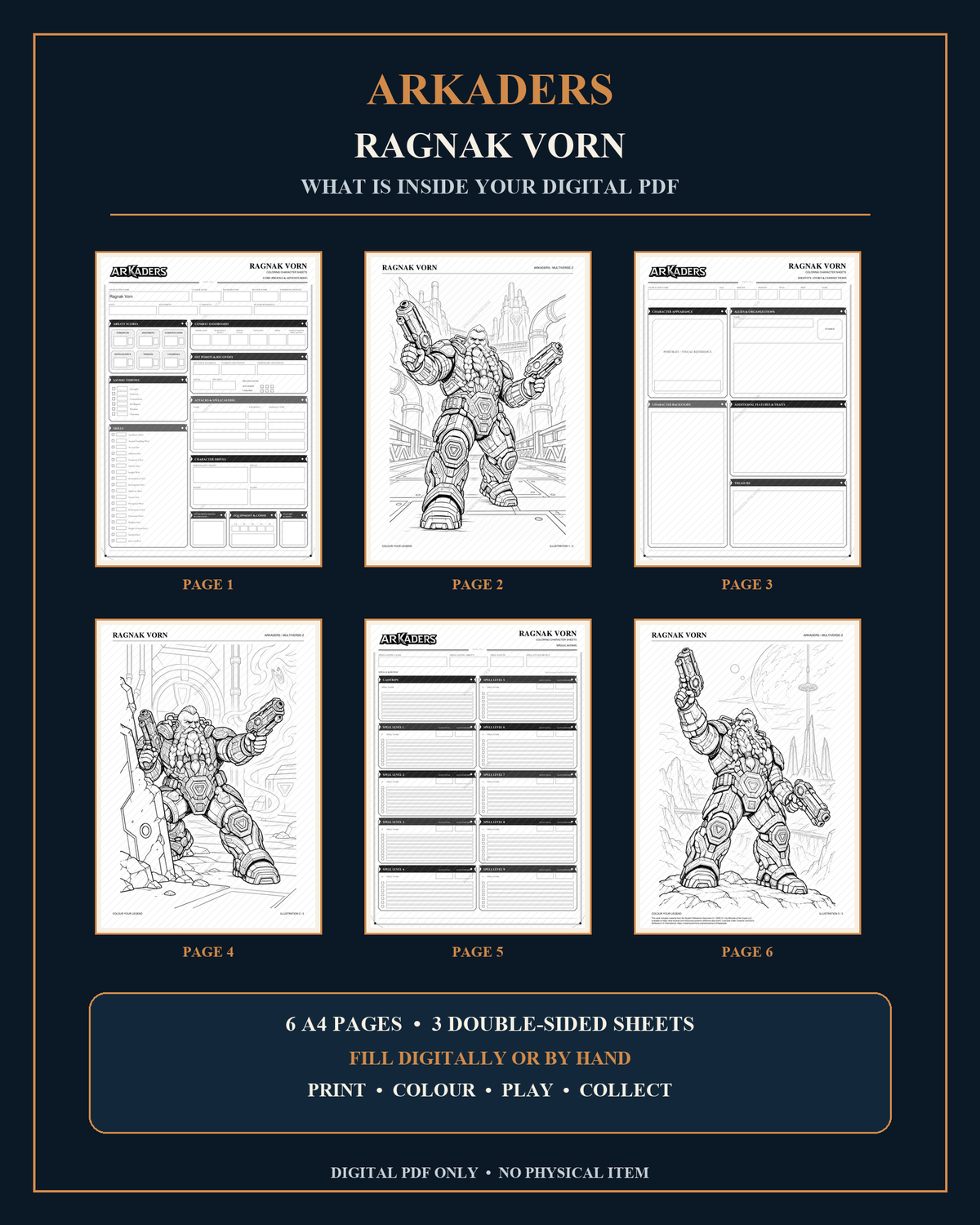 Ragnak Vorn Coloring Character Sheet — PDF contents