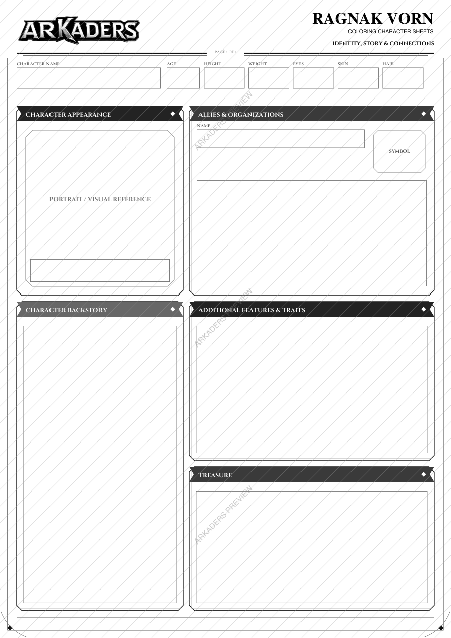Ragnak Vorn Coloring Character Sheet — protected preview page 3