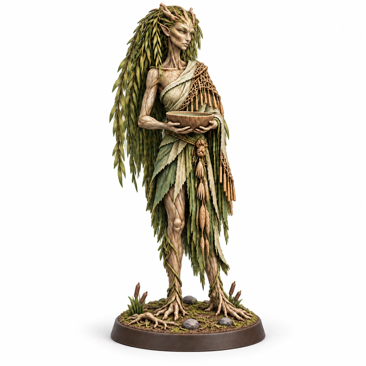 Salix Reedwhisper — painted willow druid miniature reference, three-quarter