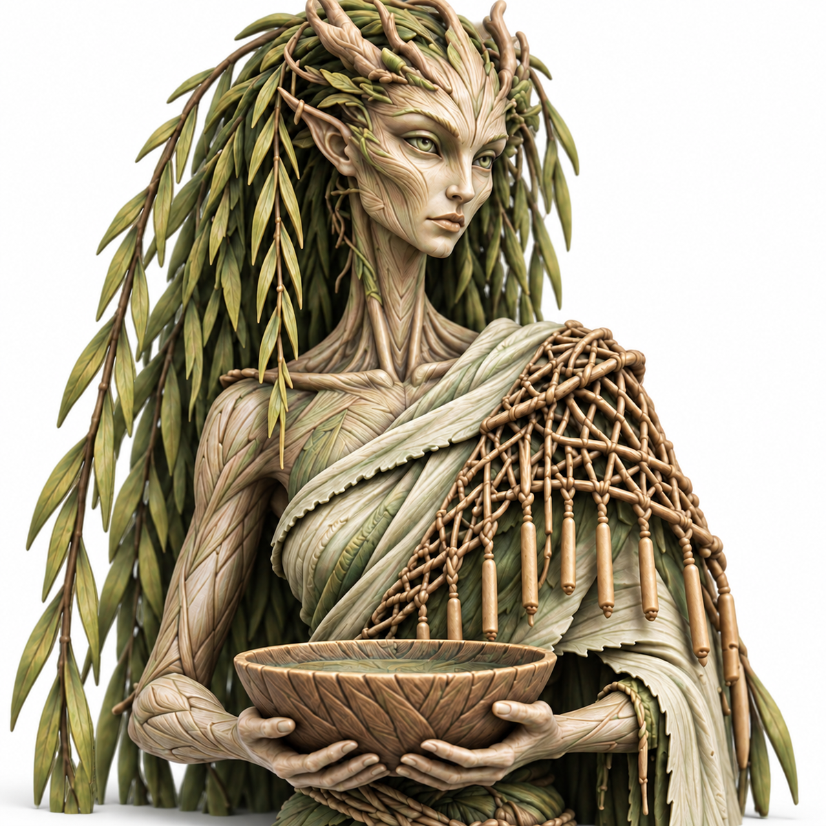 Salix Reedwhisper — painted willow druid miniature reference, detail