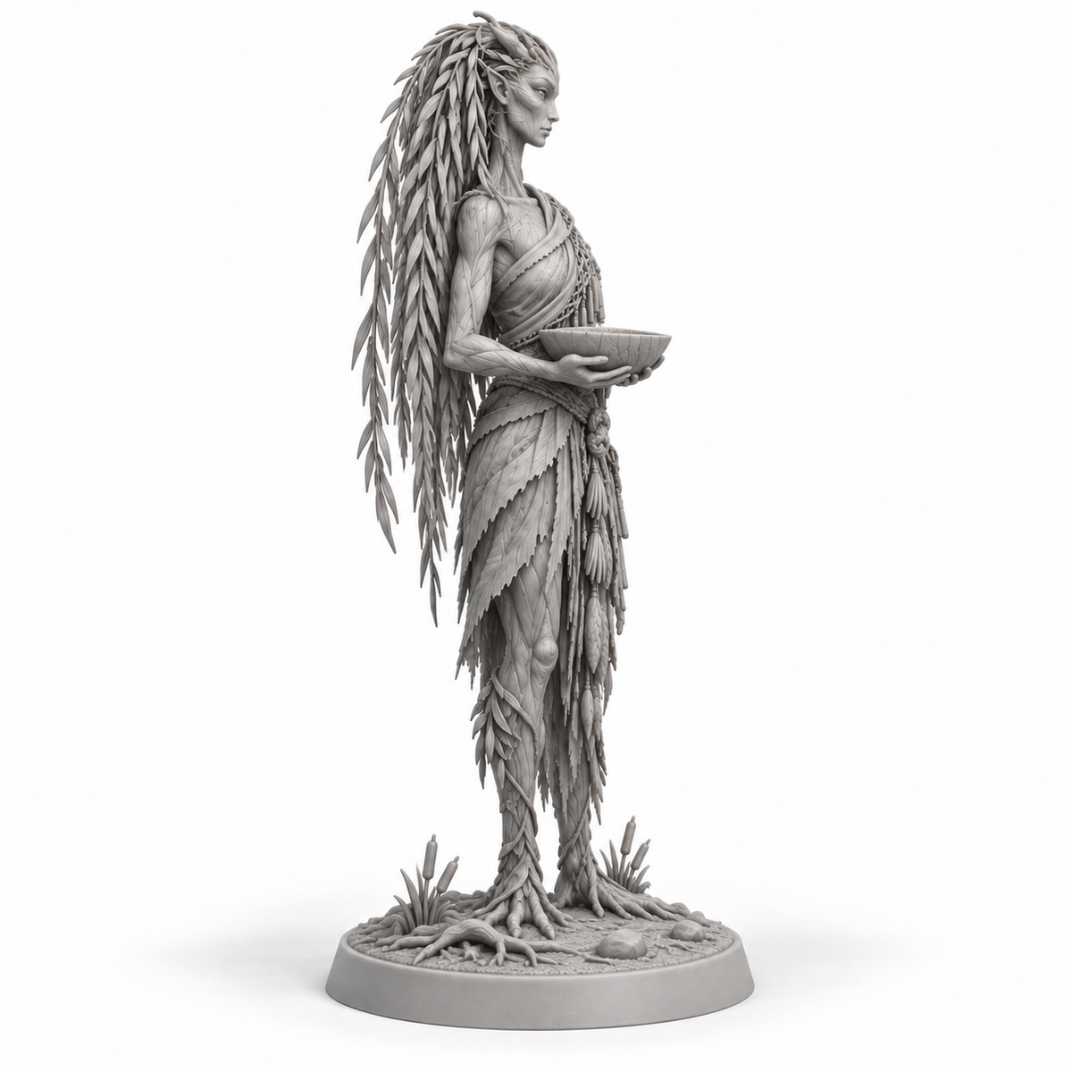 salix Treebas druid — unpainted grey-resin concept, side