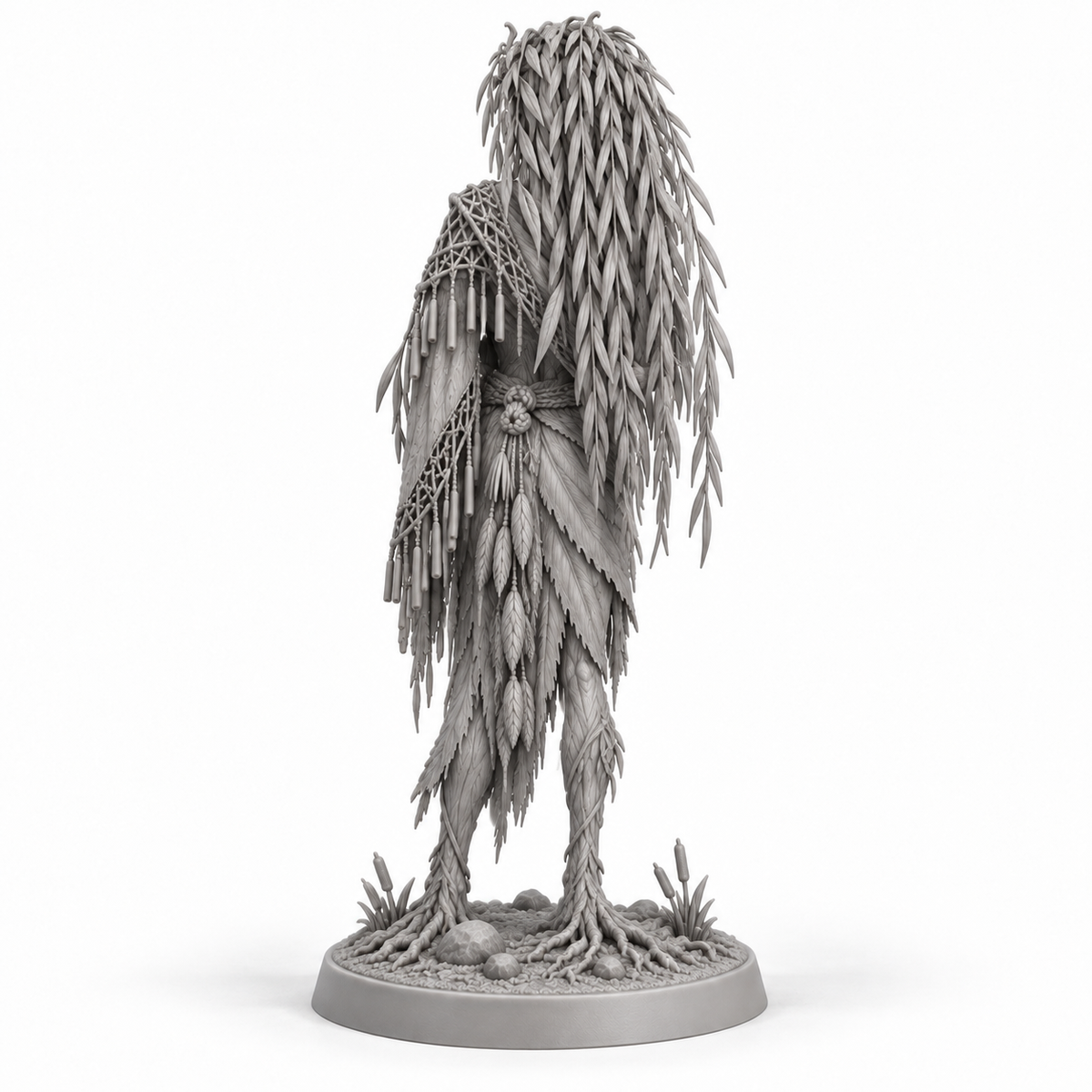 salix Treebas druid — unpainted grey-resin concept, back