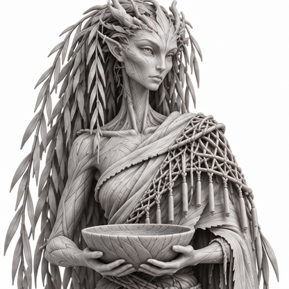salix Treebas druid — unpainted grey-resin concept, detail