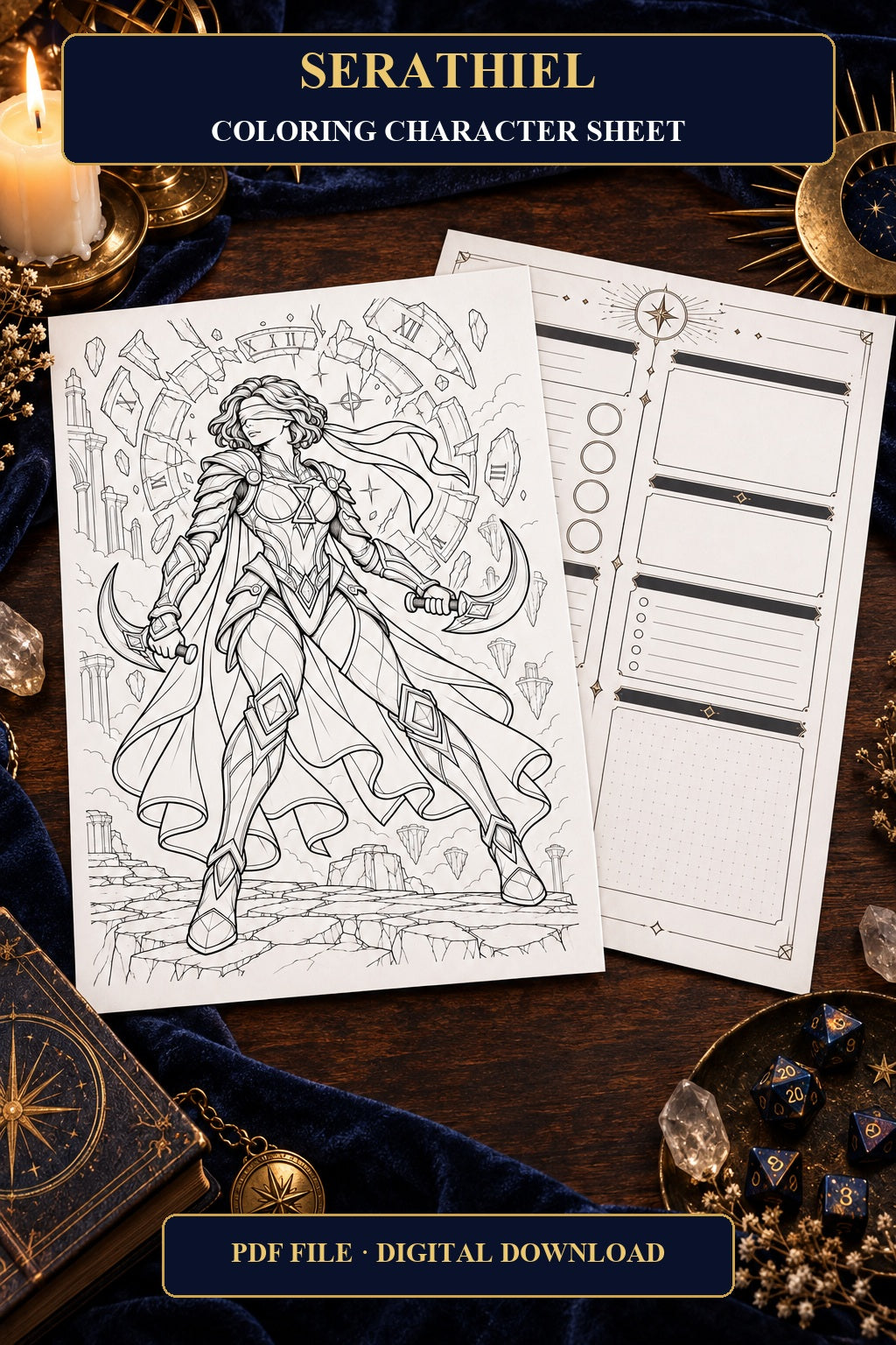 Serathiel Coloring Character Sheet 1