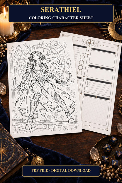 Serathiel Coloring Character Sheet 1