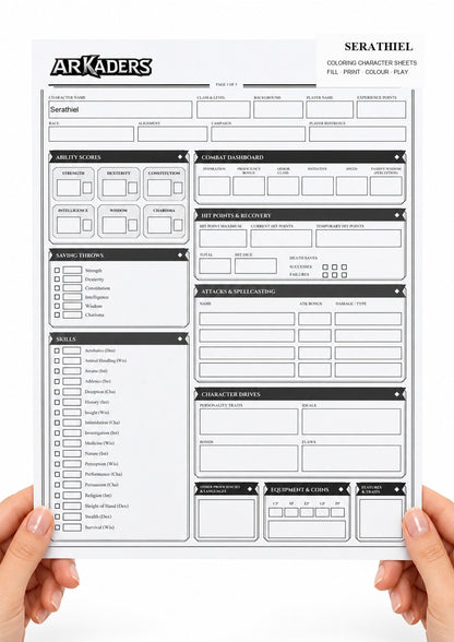 Serathiel Coloring Character Sheet 2
