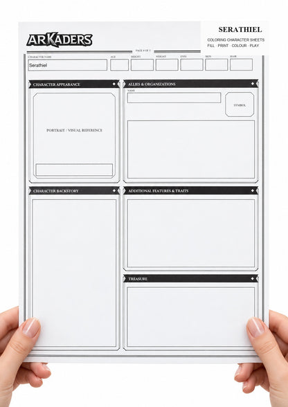 Serathiel Coloring Character Sheet 3