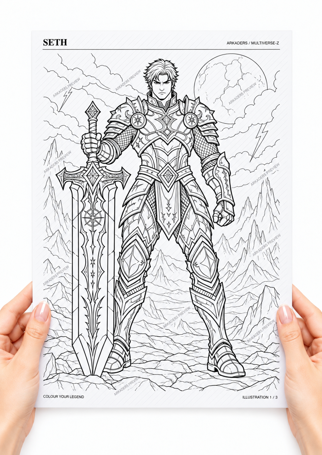 Seth: Colouring illustration held in hands on a white background. Digital PDF only.