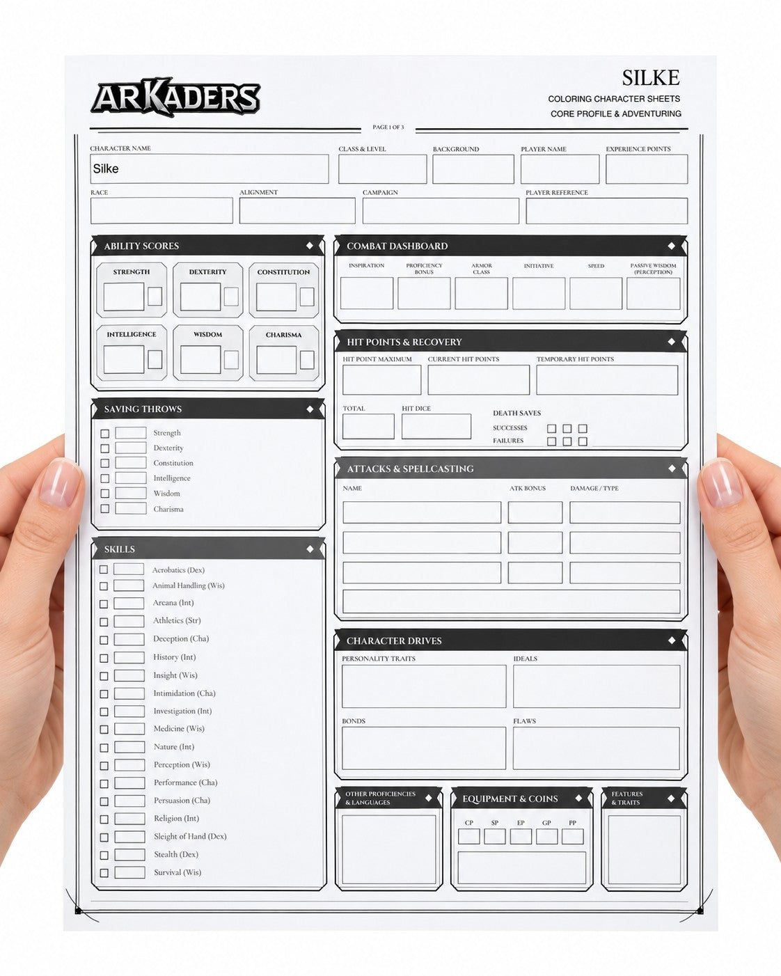 Silke Coloring Character Sheet 2