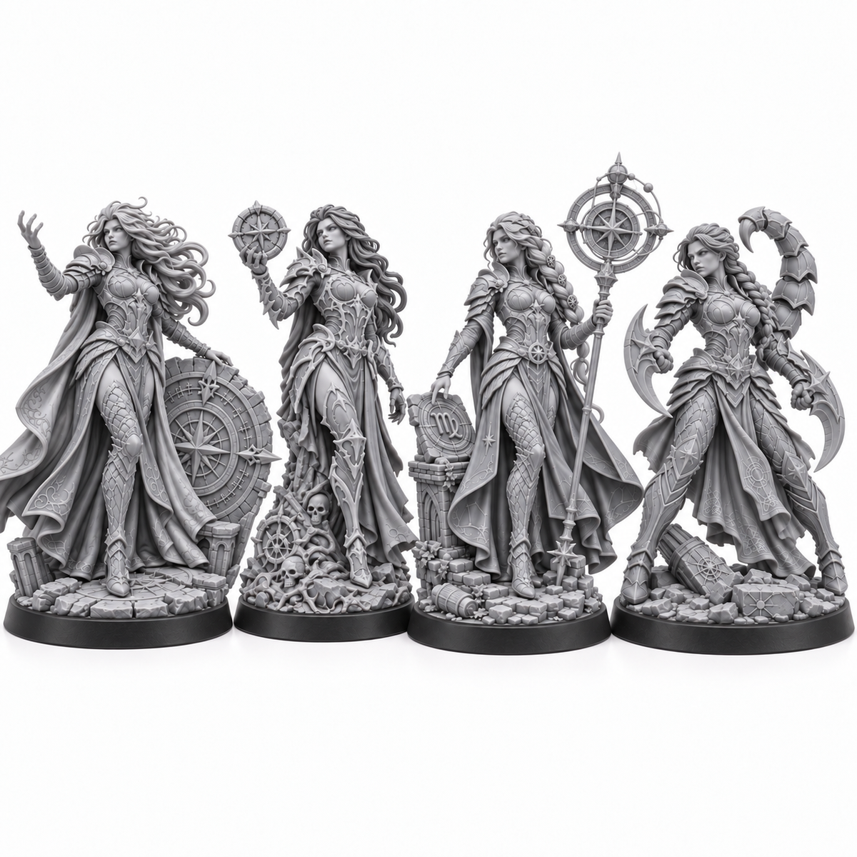 Silke, Eklis, Virgo and Scorpio grey resin four-miniature bundle