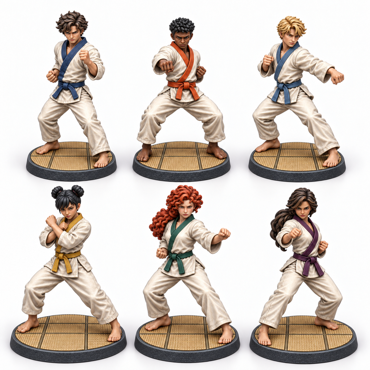 squad District 199 Dojo miniature concept render — painted group