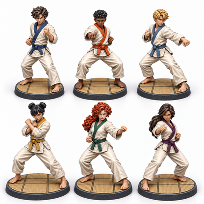 squad District 199 Dojo miniature concept render — painted group