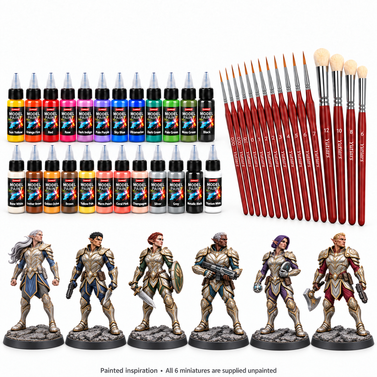 Sylvani Skuda/Futura Tribute Starter Set with six painted miniature references, 24 acrylic paints and 15 brushes; miniatures supplied unpainted.