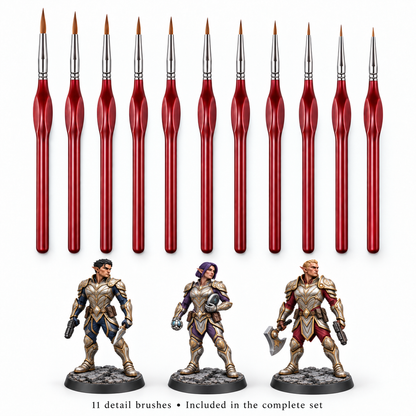 11 detail brushes with Kaelis, Maevra and Thalen painted references from the Sylvani squad.