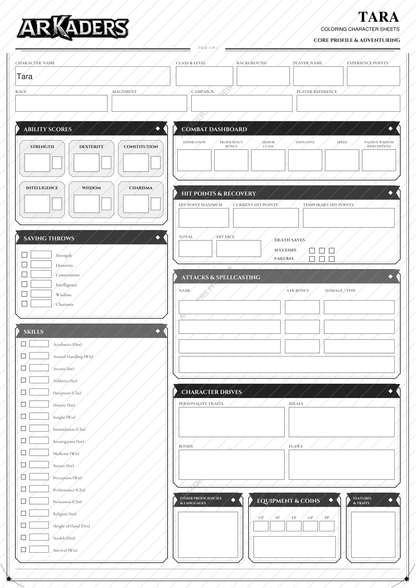 Tara Coloring Character Sheet — protected preview page 1 of 6