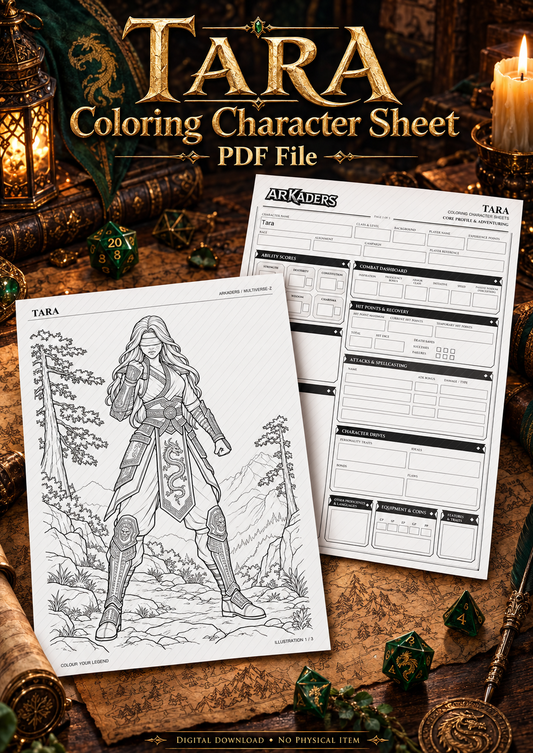 Tara Coloring Character Sheet — digital PDF cover
