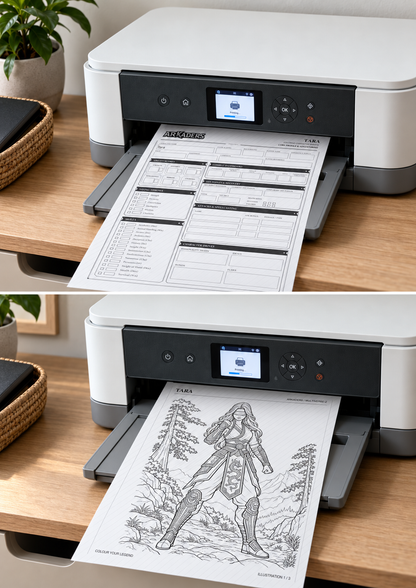 Print Tara character sheet and colouring art at home