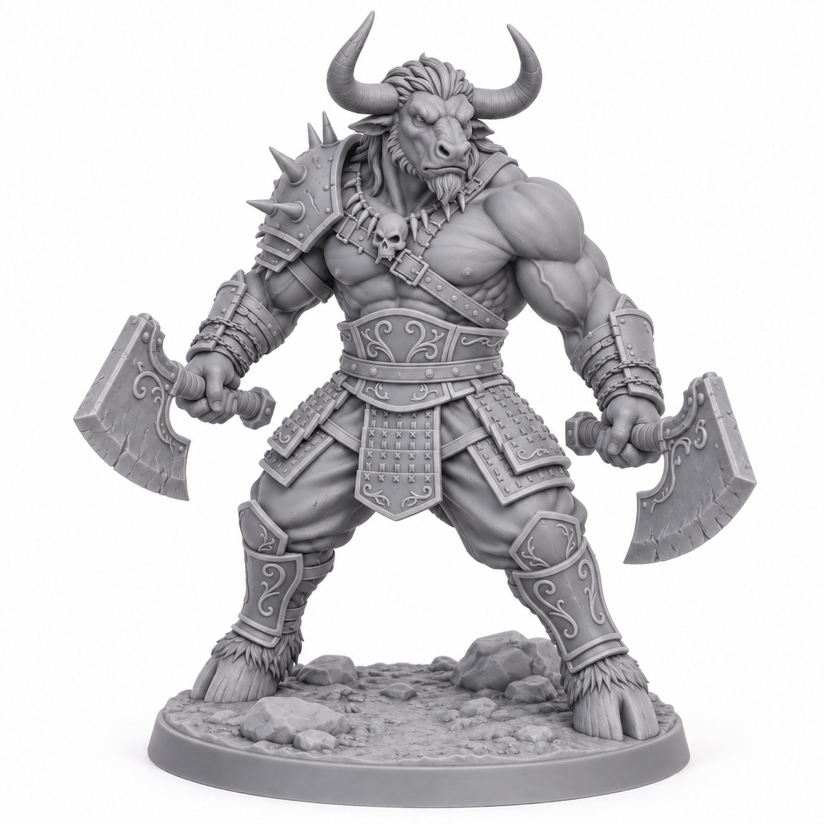 Tharos Blackhorn, Twin Cleaver — grey resin miniature