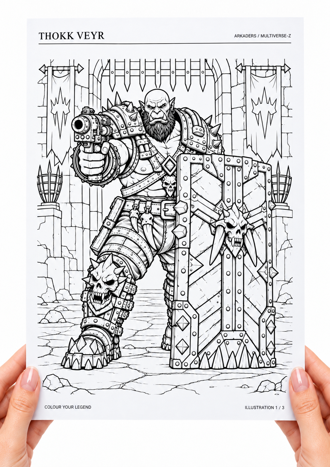 Thokk Veyr Coloring Character Sheet — hands holding coloring page