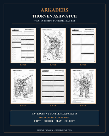 Thorven Ashwatch Coloring Character Sheet — PDF contents