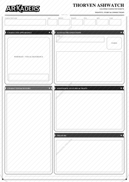 Thorven Ashwatch Coloring Character Sheet — protected preview page 3