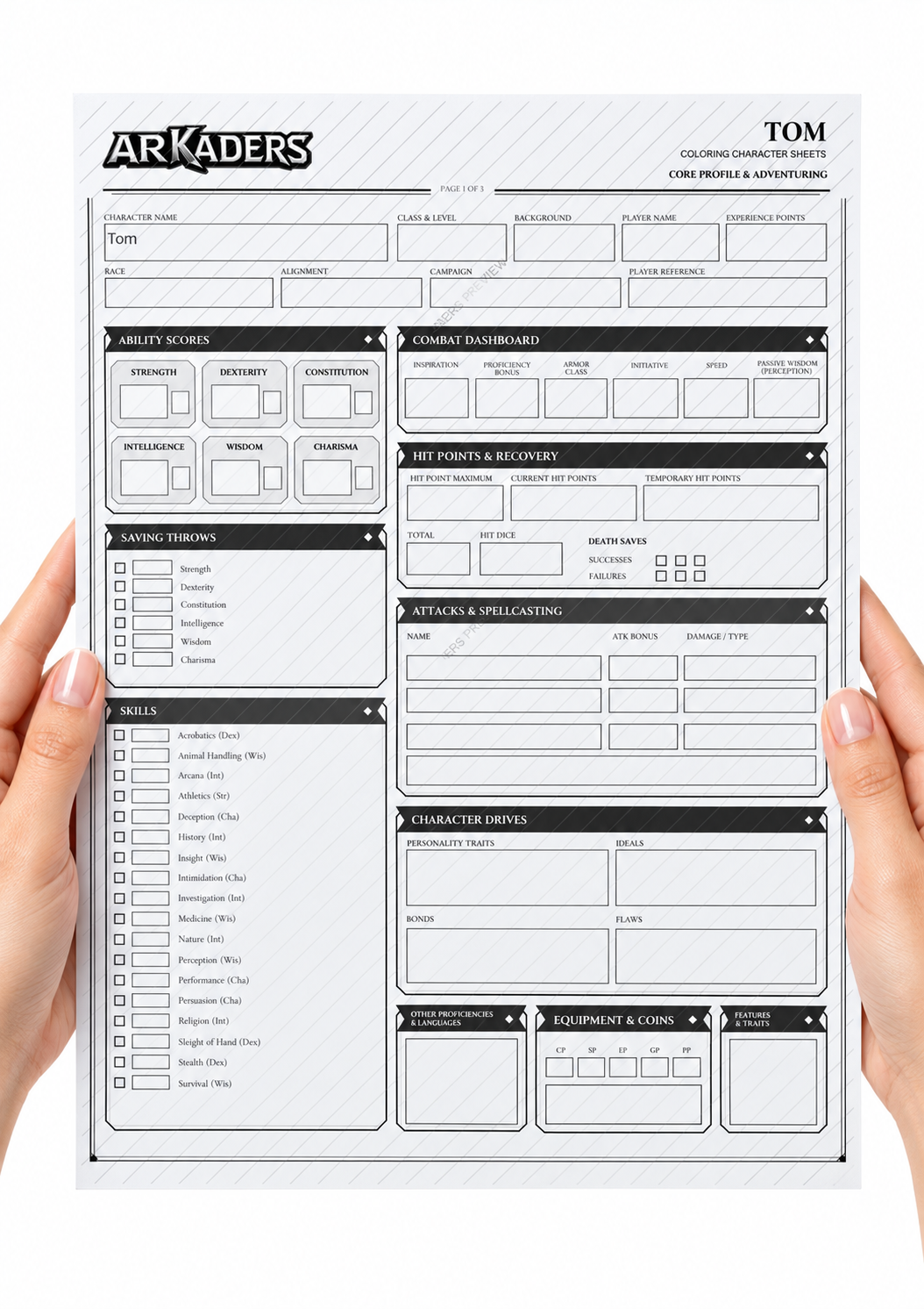 Tom Coloring Character Sheet — 02-hands-front; protected preview