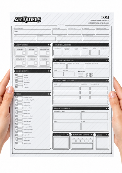 Tom Coloring Character Sheet — 02-hands-front; protected preview