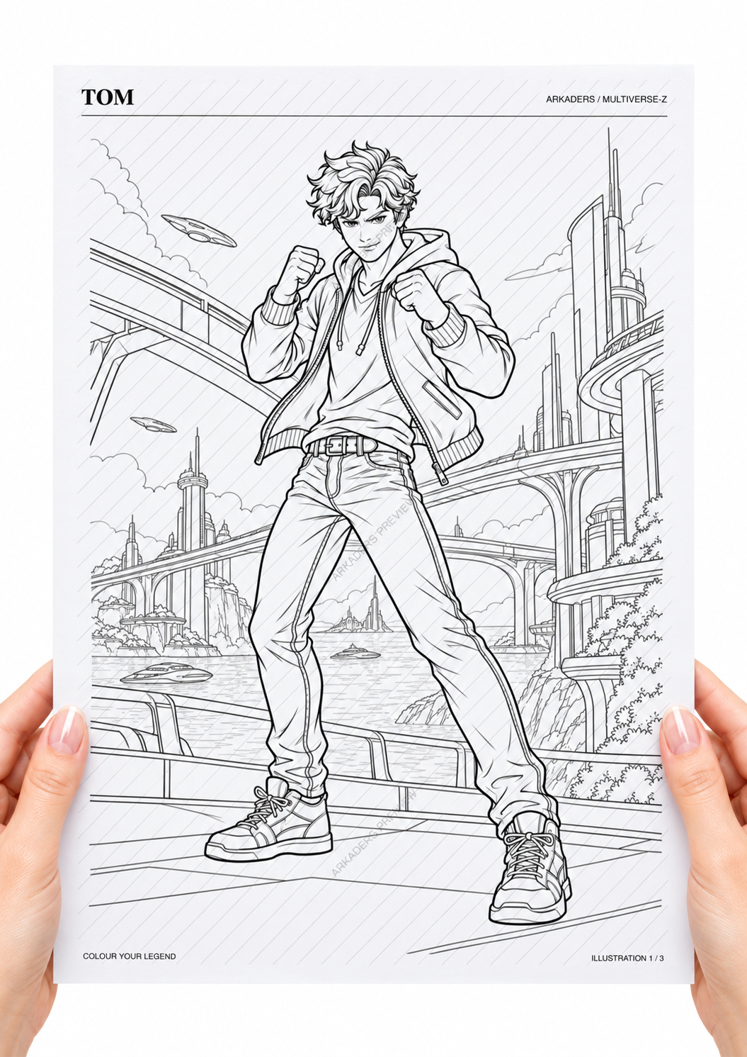 Tom Coloring Character Sheet — 03-hands-back; protected preview