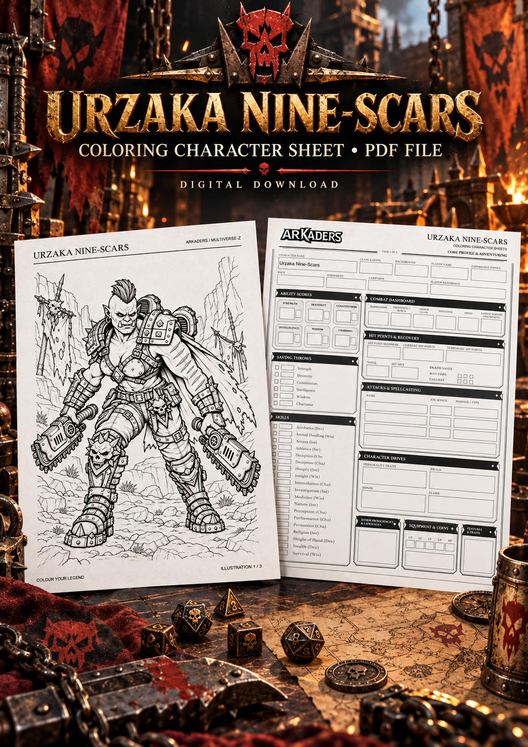 Urzaka Nine-Scars Coloring Character Sheet — cover
