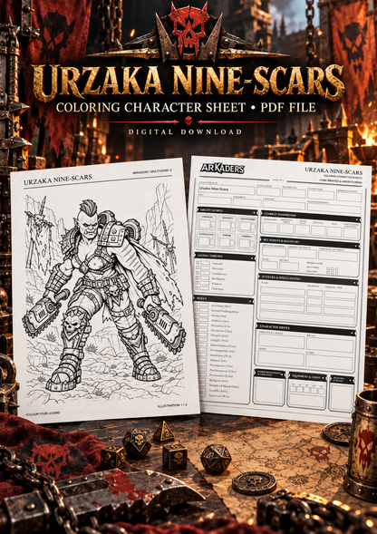 Urzaka Nine-Scars Coloring Character Sheet — cover