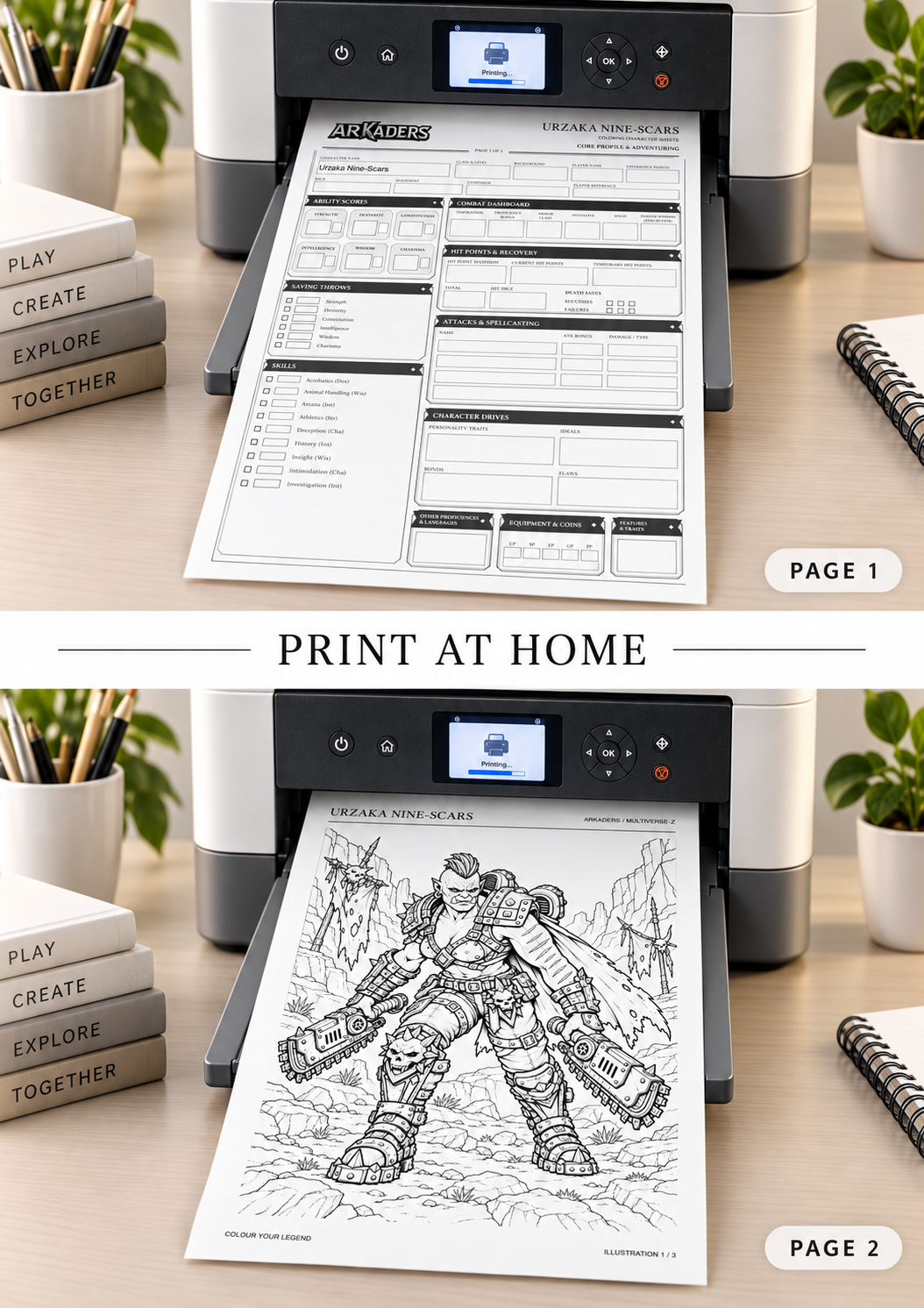 Urzaka Nine-Scars Coloring Character Sheet — print at home