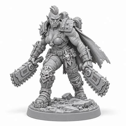 Urzaka Nine-Scars Chainblade Huntress — grey resin miniature