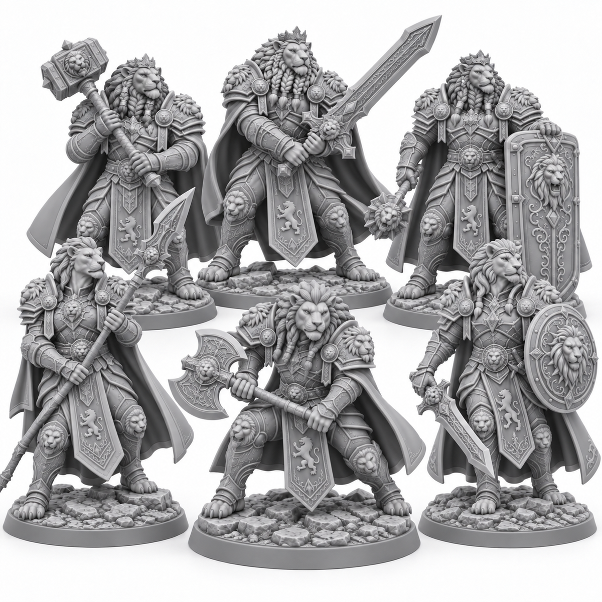 Vaelis's Oathbound Company — six unpainted grey resin miniatures
