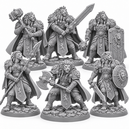Vaelis's Oathbound Company — six unpainted grey resin miniatures