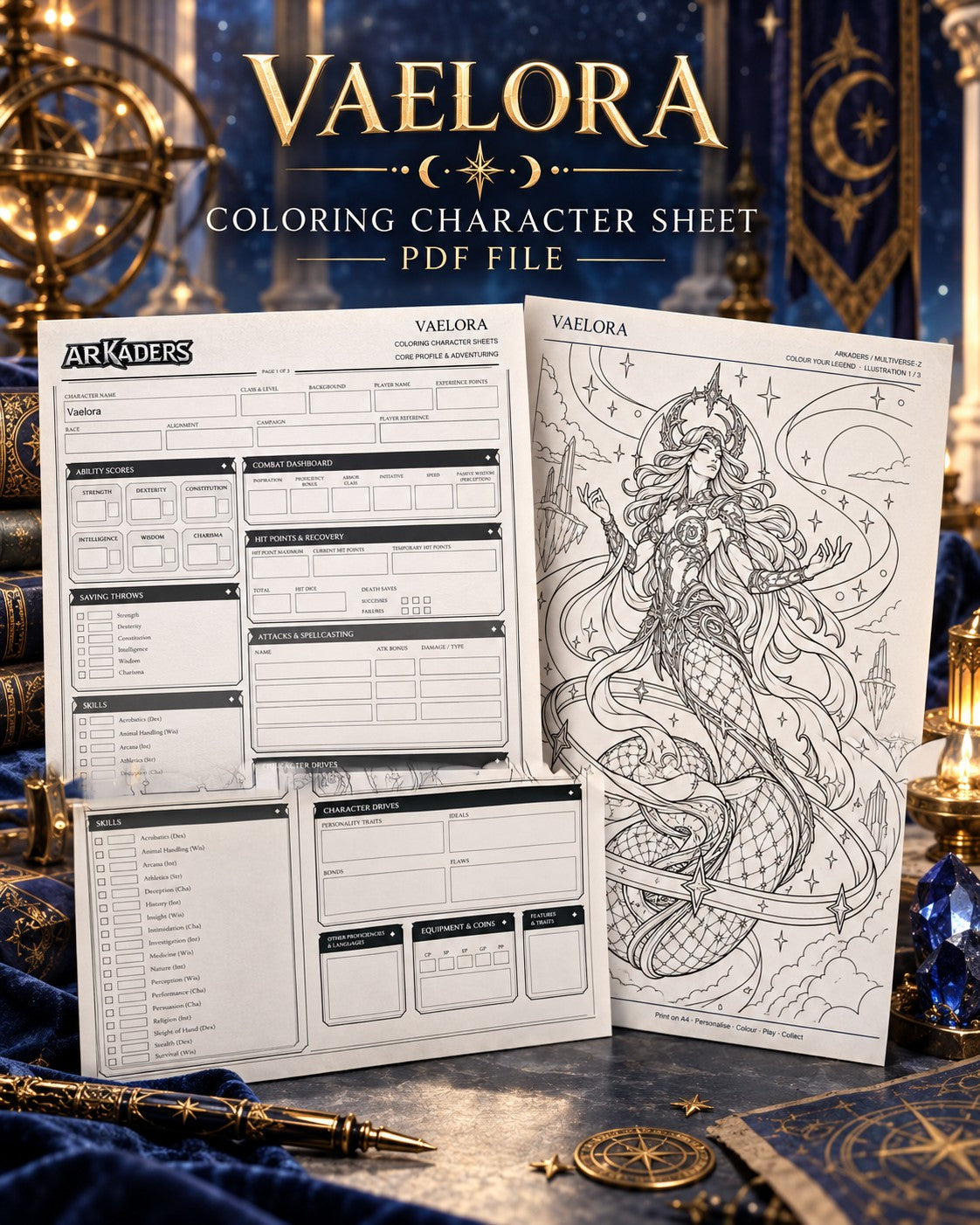 Vaelora Coloring Character Sheet 1