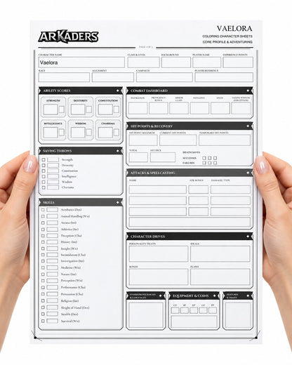 Vaelora Coloring Character Sheet 2