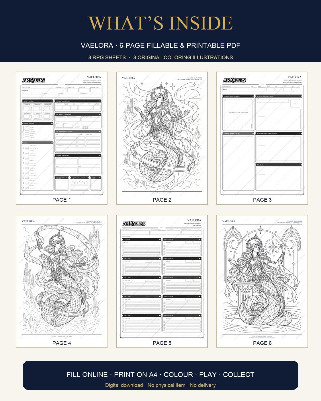 Vaelora Coloring Character Sheet 6