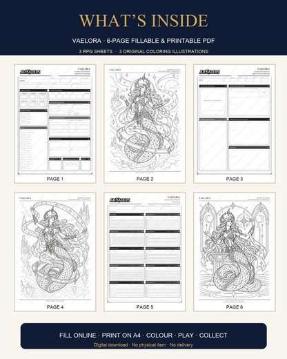 Vaelora Coloring Character Sheet 6