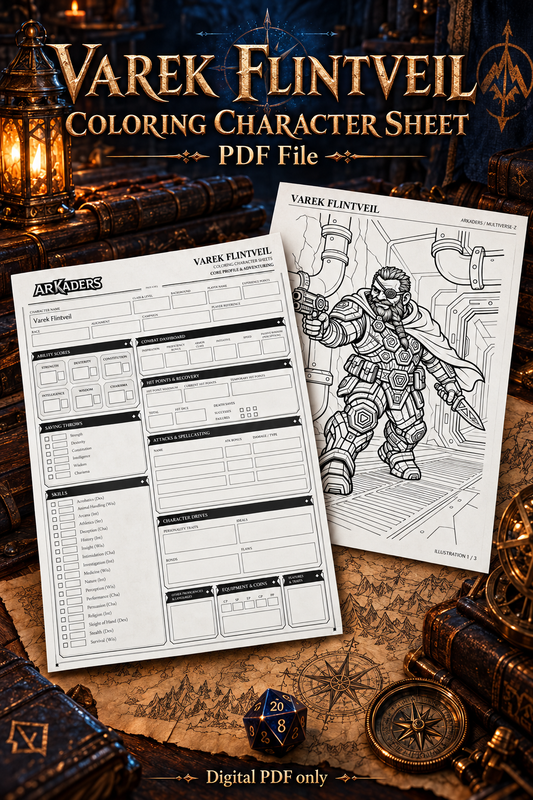 Varek Flintveil Coloring Character Sheet — cover