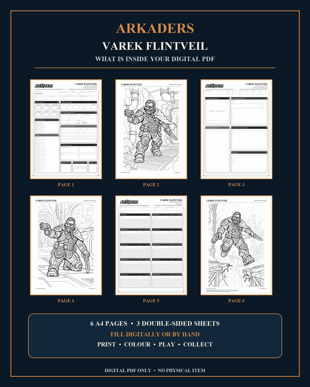 Varek Flintveil Coloring Character Sheet — PDF contents